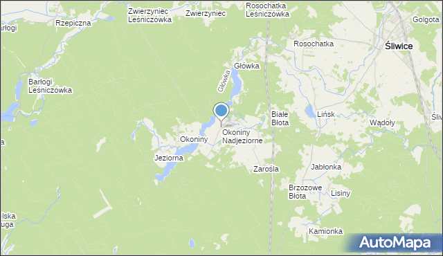 mapa Okoniny Nadjeziorne, Okoniny Nadjeziorne na mapie Targeo